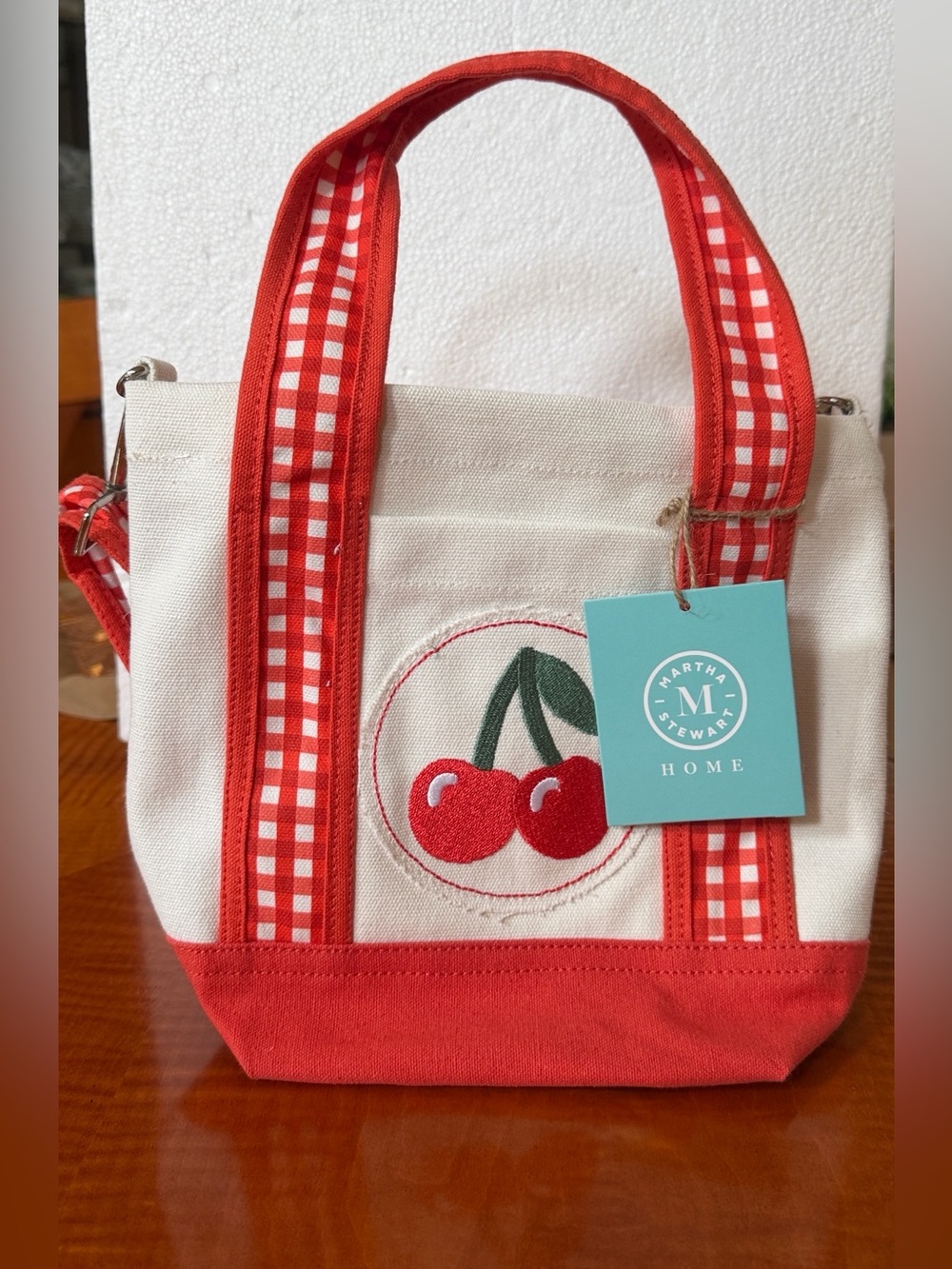 Martha Stewart Red & Cream Cherry Canvas Tote Bag